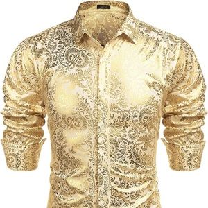 (1731) COOFANDY Men's Luxury Design Shirts Floral Dress Shirt Casual Shirt
